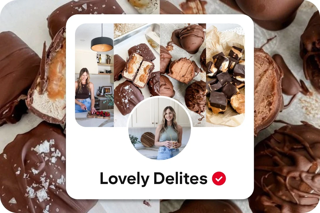 Lovely Delites profile tile featuring several homemade desserts on top of a photo of homemade truffles