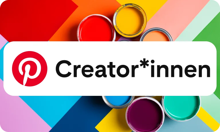 Pinterest-Creator*innen-Logo auf Hintergrund in Regenbogenfarben