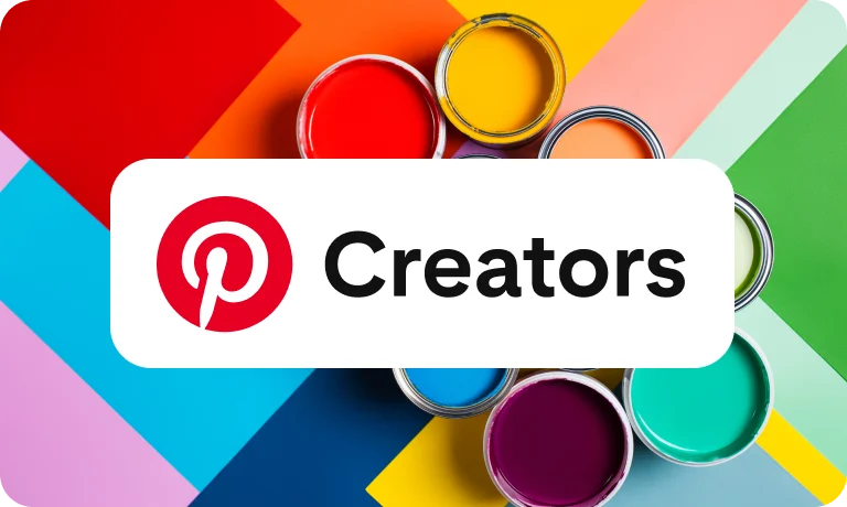 Pinterest creators logo on rainbow-coloured background