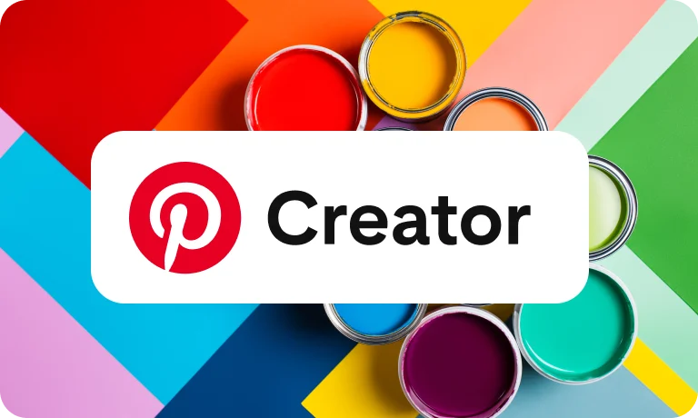 Logo dei creator di Pinterest su sfondo colorato arcobaleno