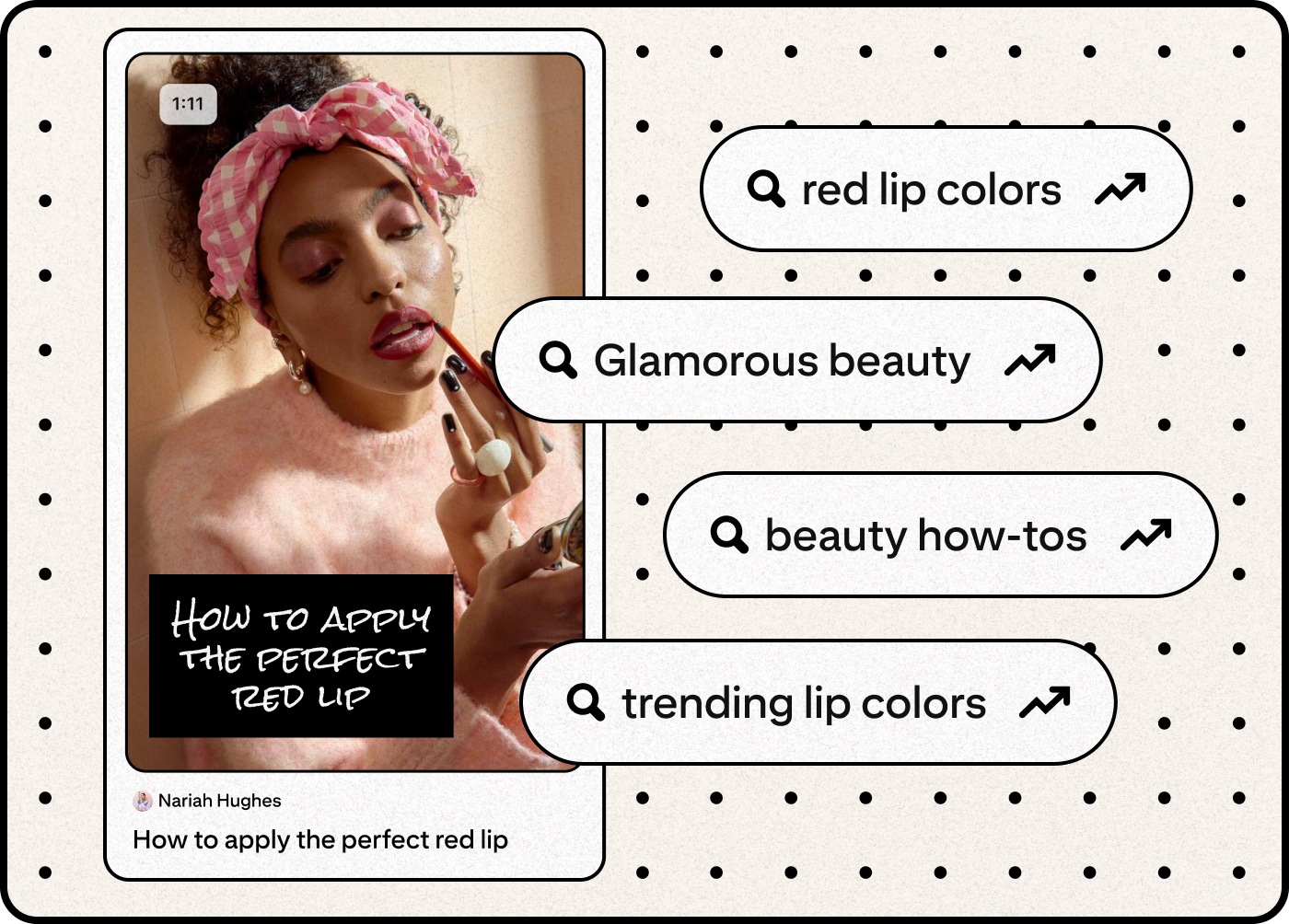 Illustrative image of a beauty Pin and trending search terms