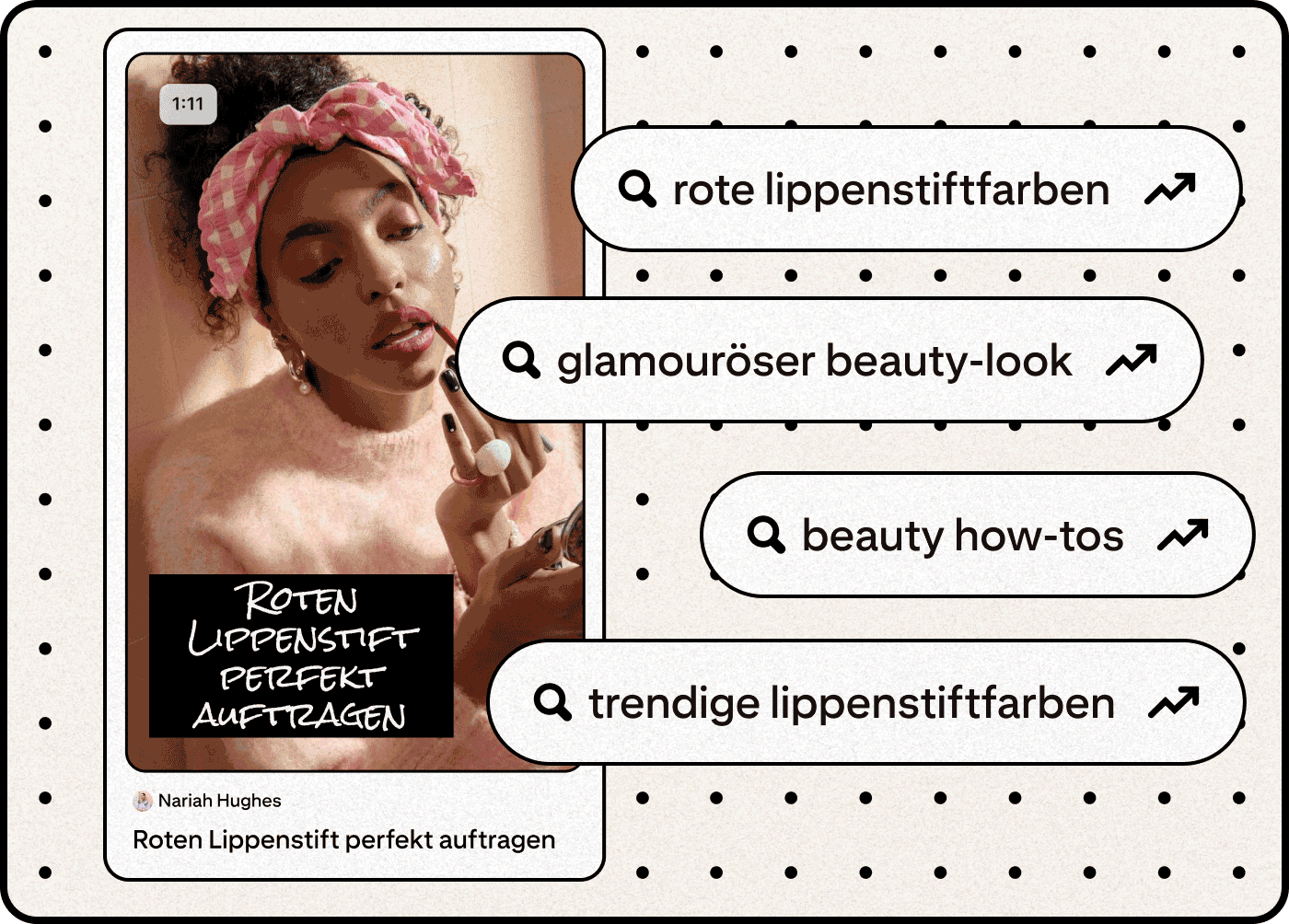 Illustratives Bild eines Beauty-Pins mit im Trend liegenden Suchbegriffen