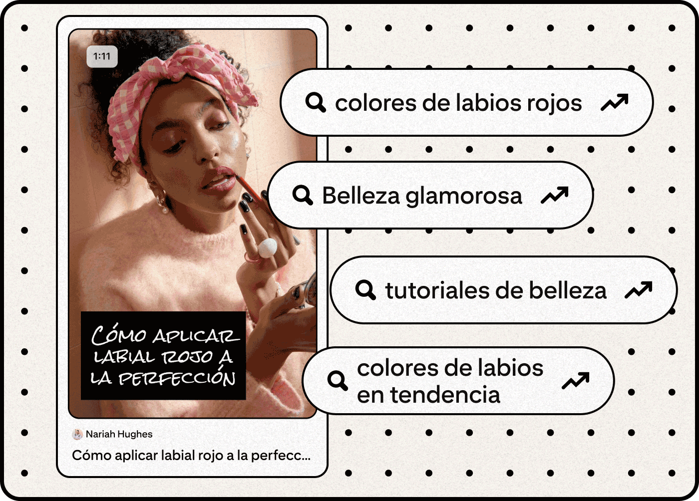 Imagen ilustrativa de un Pin de belleza junto a términos de búsqueda en tendencia