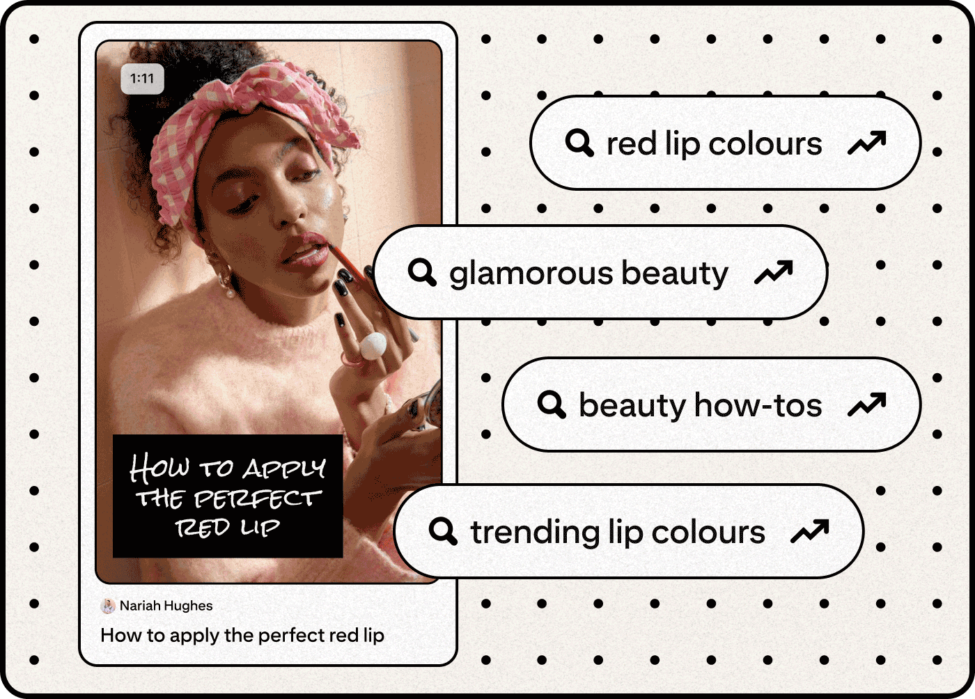 Illustrative image of a beauty Pin and trending search terms