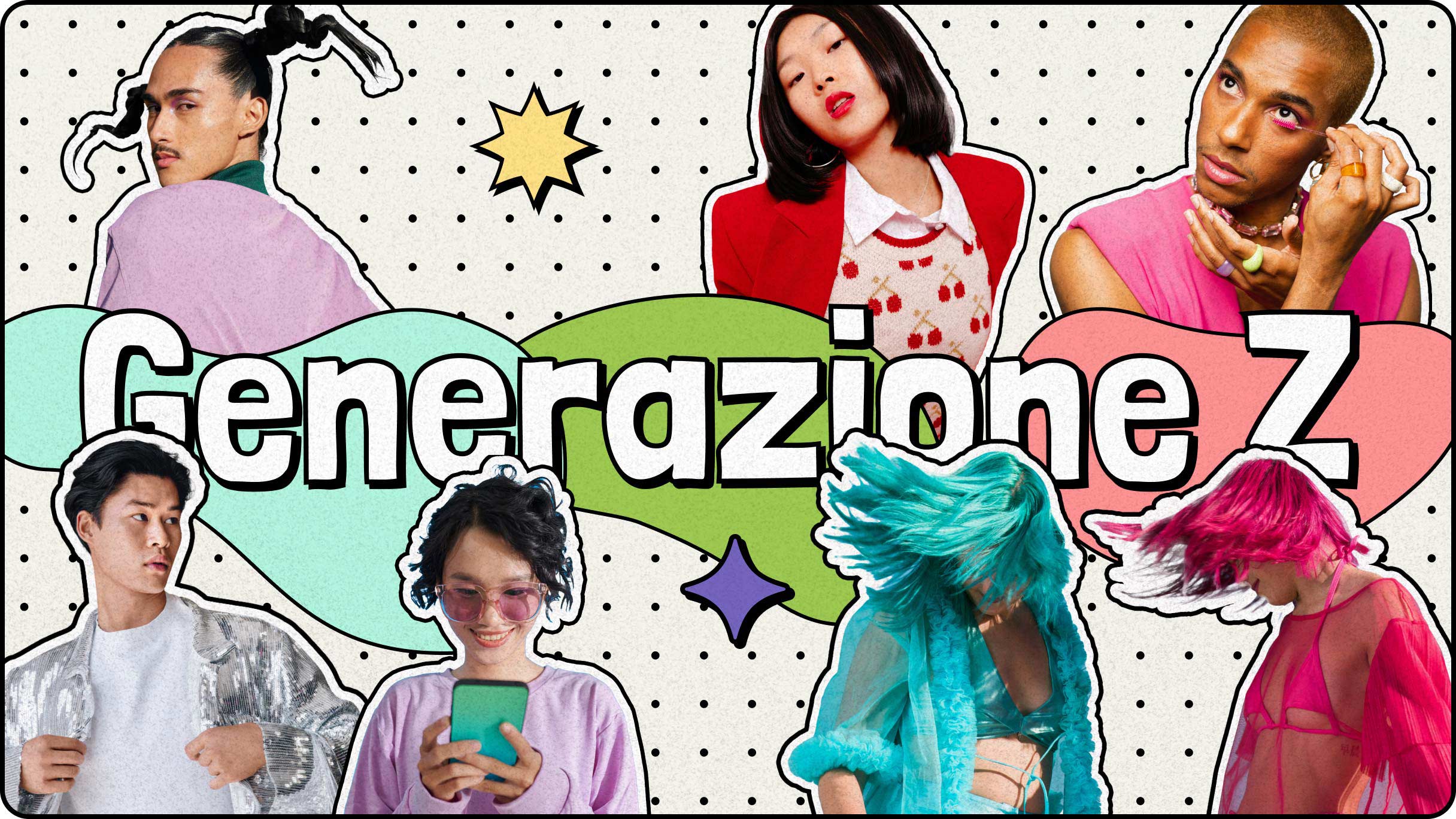 Collage di creator della generazione Z.