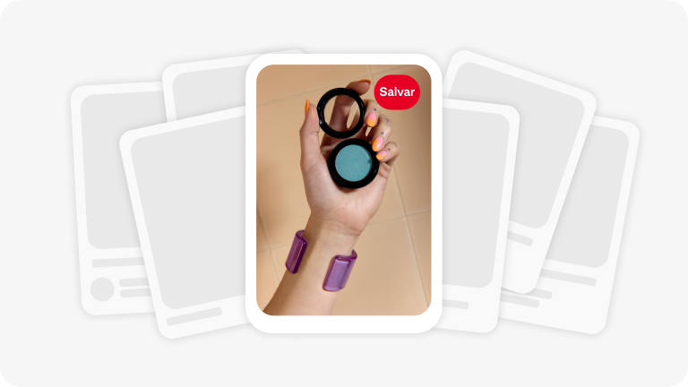 Um Pin com uma mão segurando uma sombra azul, com Pins em preto e branco ao fundo.