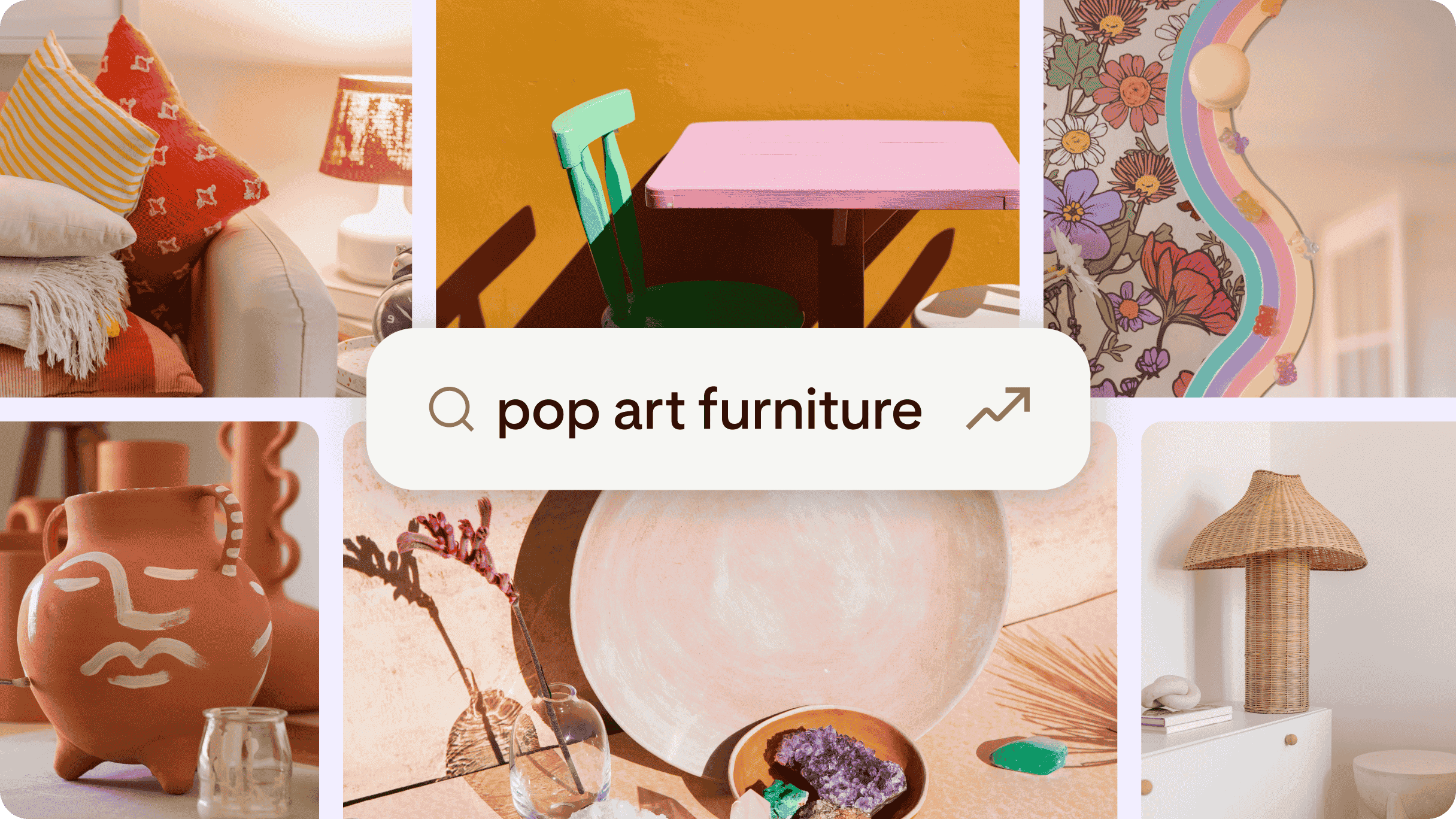 A selection of images that represent an emerging trend of pop art furniture