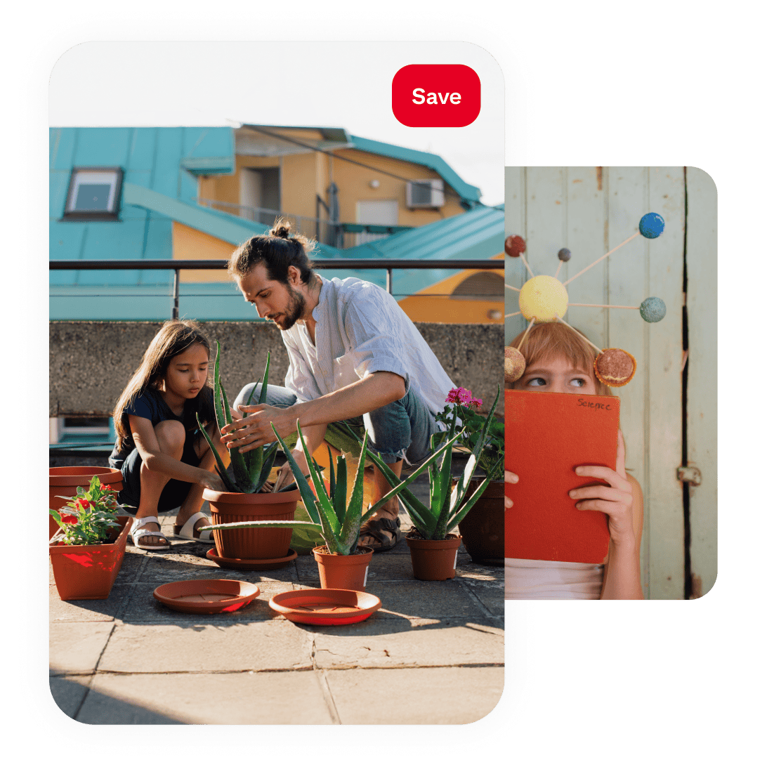 Pin of teacher helping a student with a plant