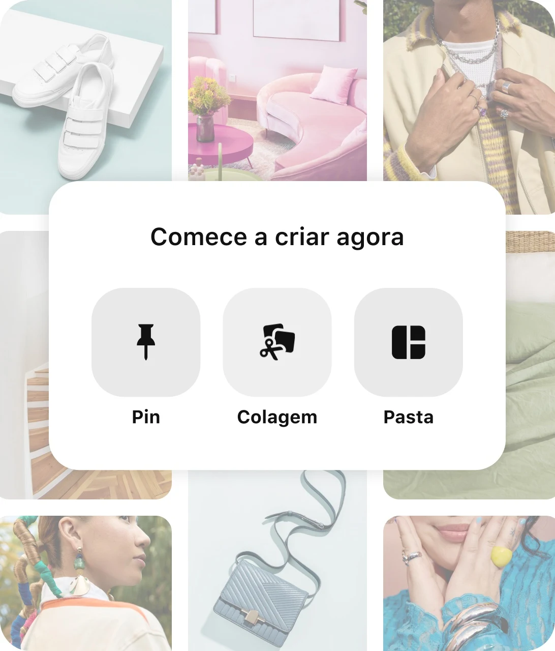 Colagem de Pins com botões de criação