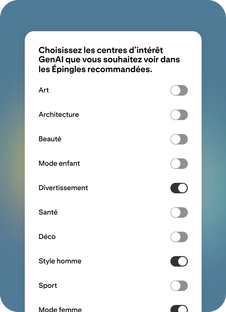 Fonctionnalité de personnalisation de contenu Pinterest