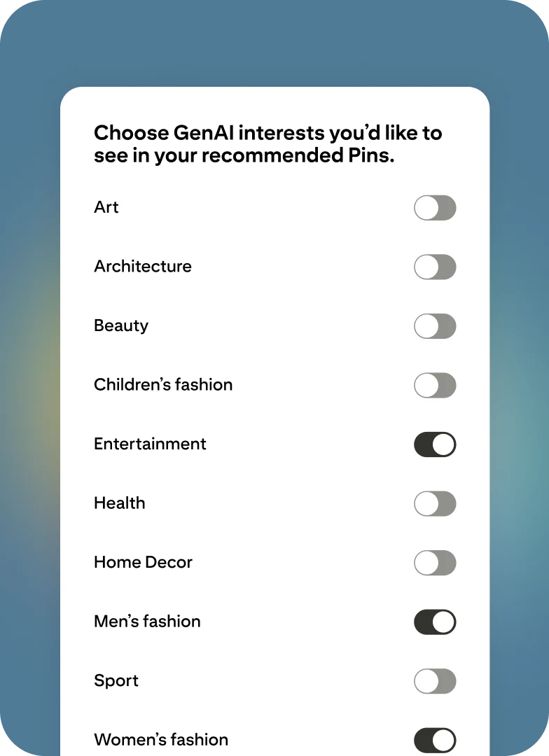 Pinterest content tuner feature