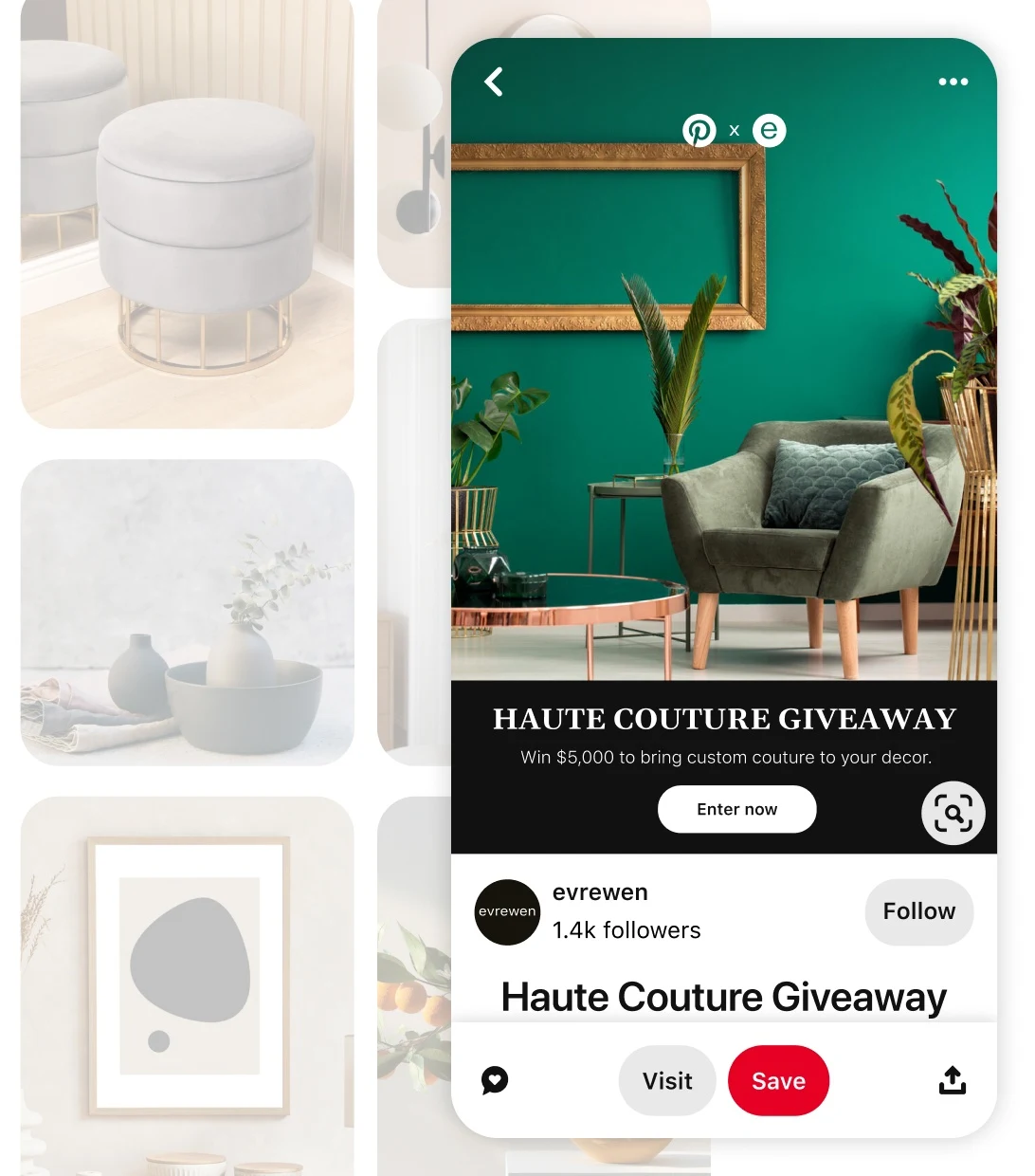 Faded interior design Pin grid with "Haute Couture Giveaway" Pin in front