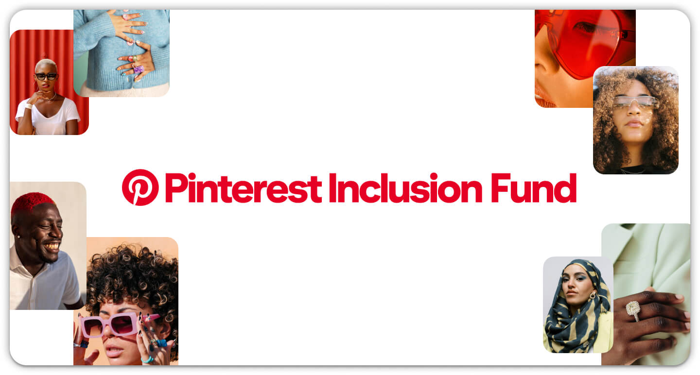 Pin grid featuring a creators putting on eye makeup, a creator holding a white purse, and a velvet orange sofa