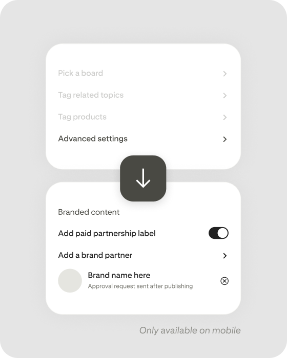Pinterest app paid partnership screen