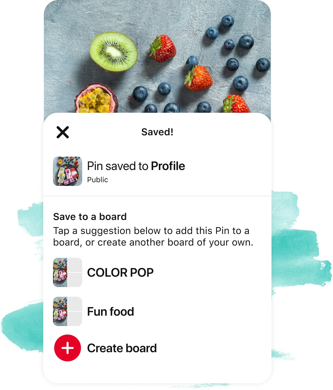 Pop up alert showing pin saved to board over top berry pin