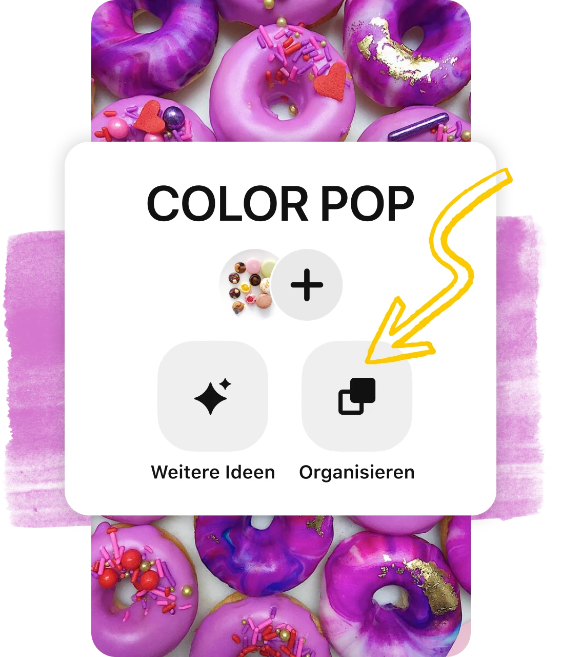 Bild von Pinnwand-Header über Pin mit lila Donuts