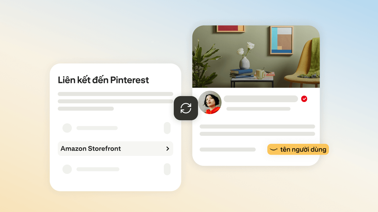 Màn hình "Liên kết đến Pinterest" của ứng dụng Pinterest nêu bật "Amazon Storefront", sau đó là liên kết đến tài khoản Amazon Storefront của người dùng hiển thị trong hồ sơ.