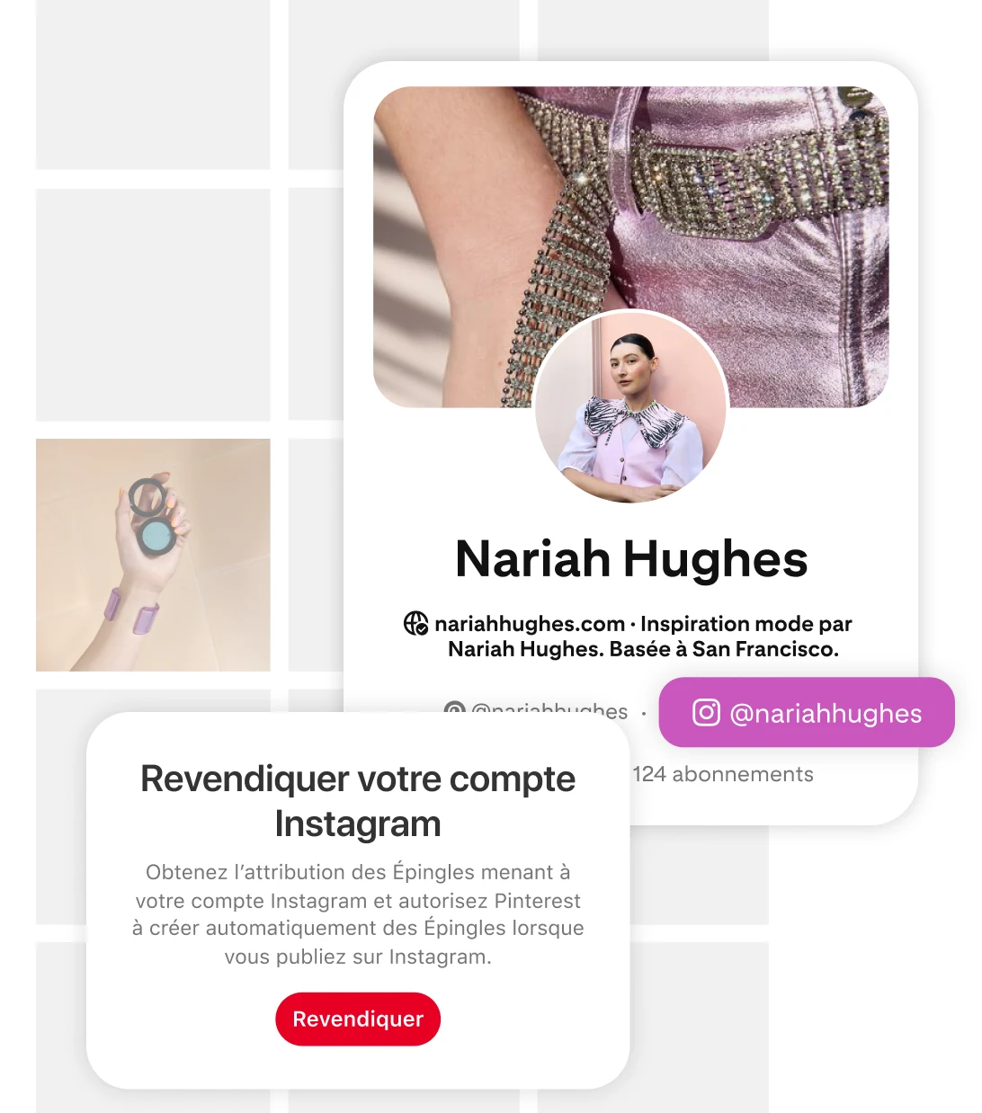 Pinterest Instagram account claiming feature and the Pinterest profile for user Nariah Hughes