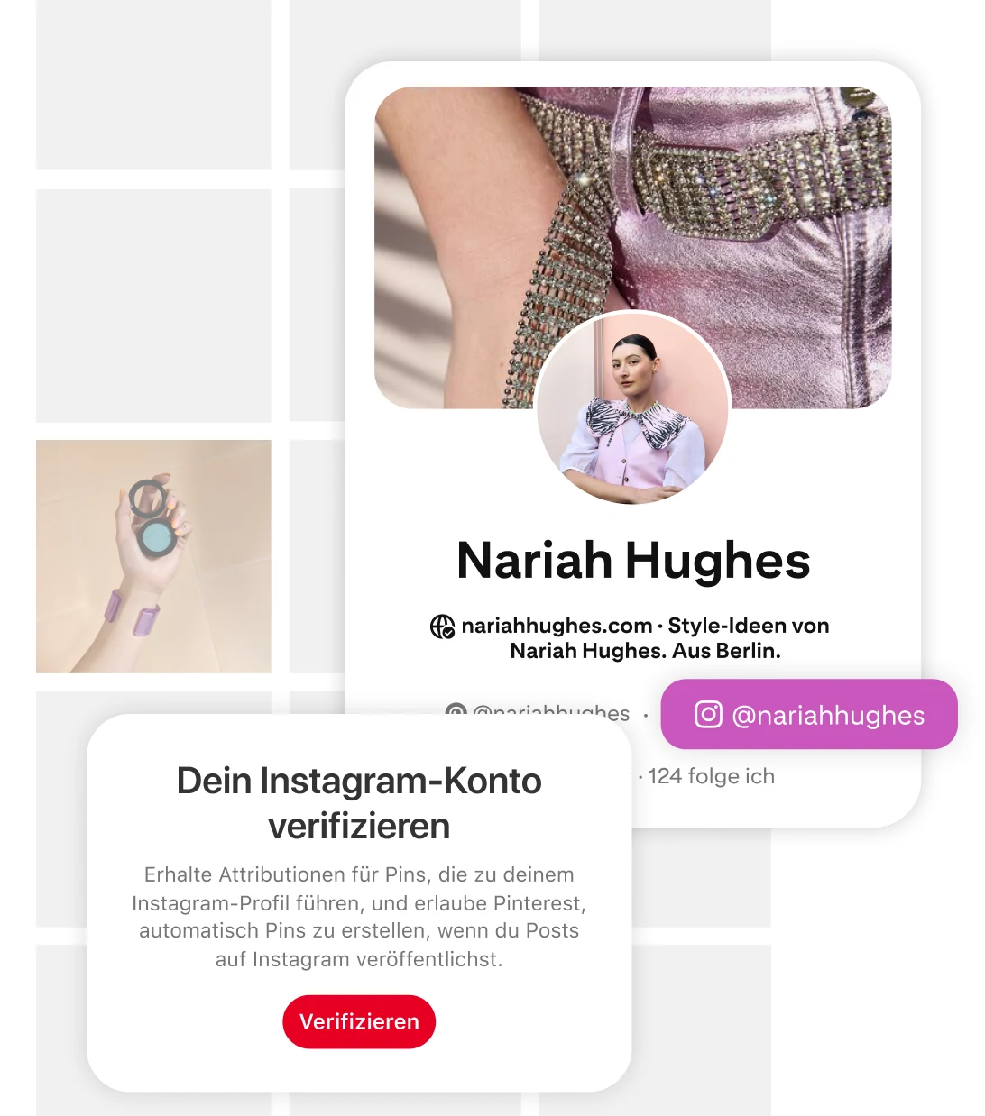 Pinterest Instagram account claiming feature and the Pinterest profile for user Nariah Hughes