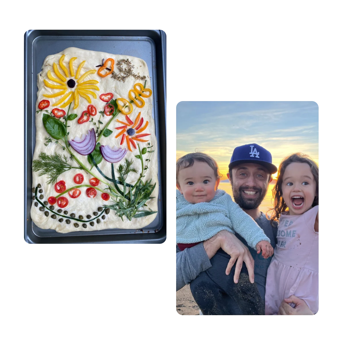 Dois Pins, focaccia floral, passeio na praia com crianças