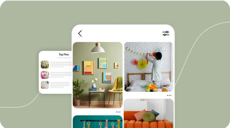 A feed of inspiring Pins beside a list of top Pins