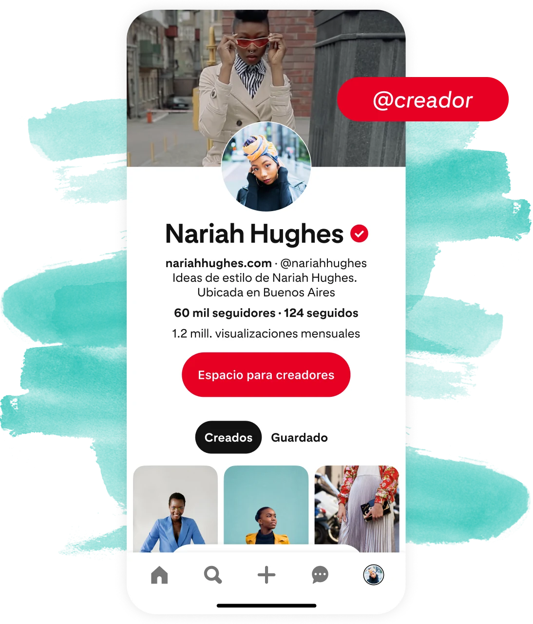 Perfil de Pinterest en el espacio para creadores de Nariah Hughes