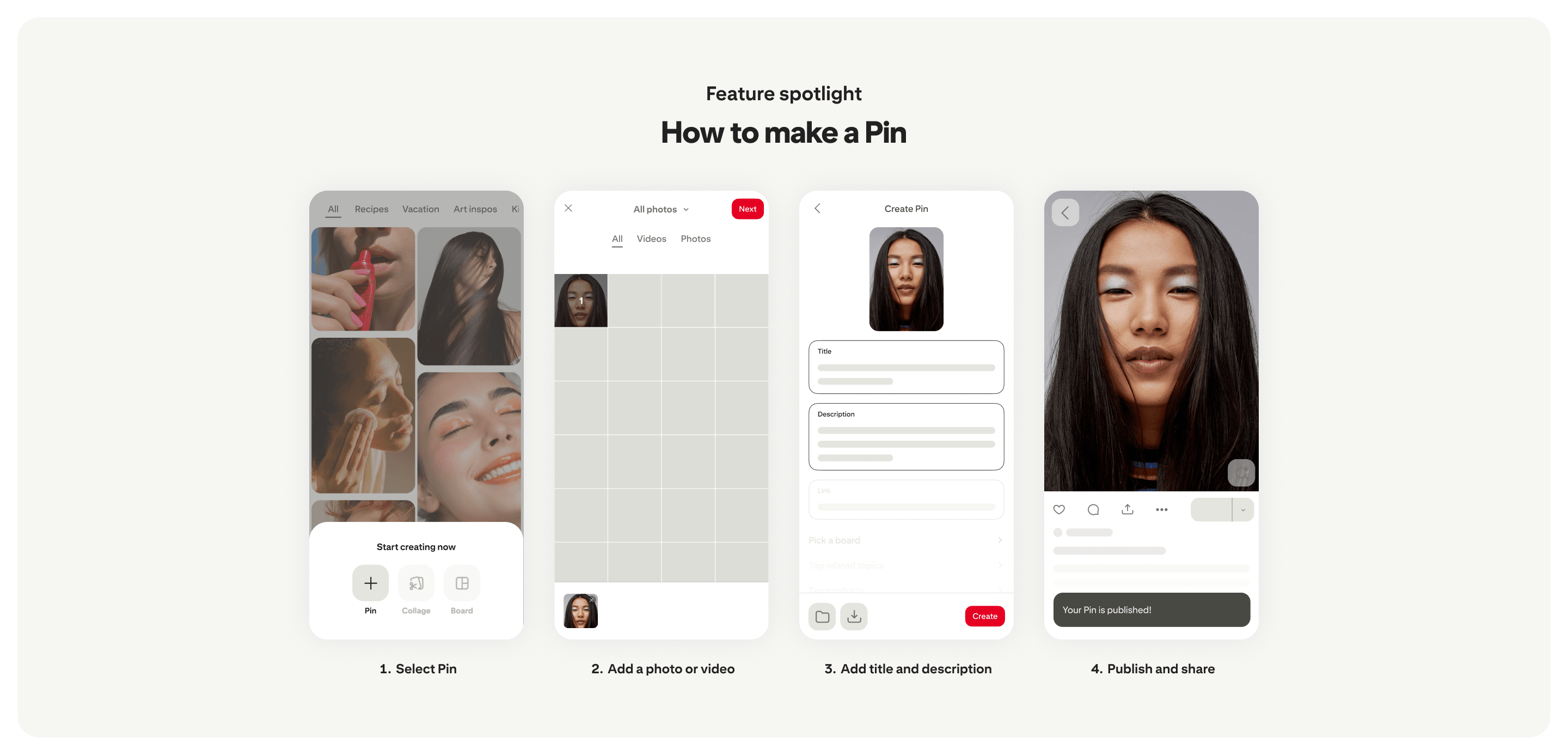 Instructions showing the steps to make a Pin on Pinterest