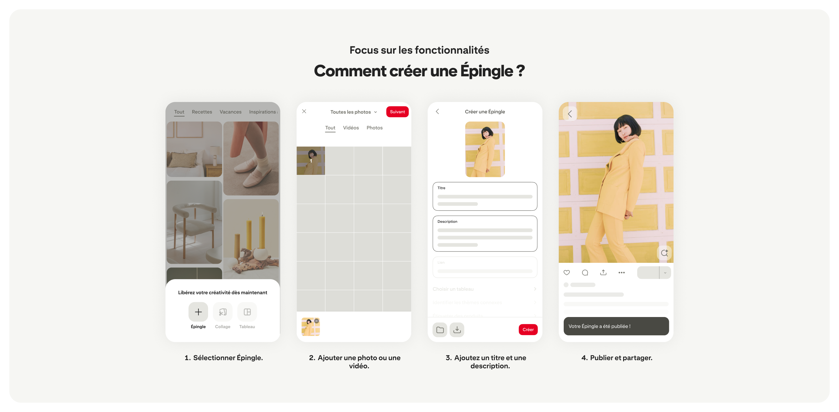 Instructions showing the steps to make a Pin on Pinterest