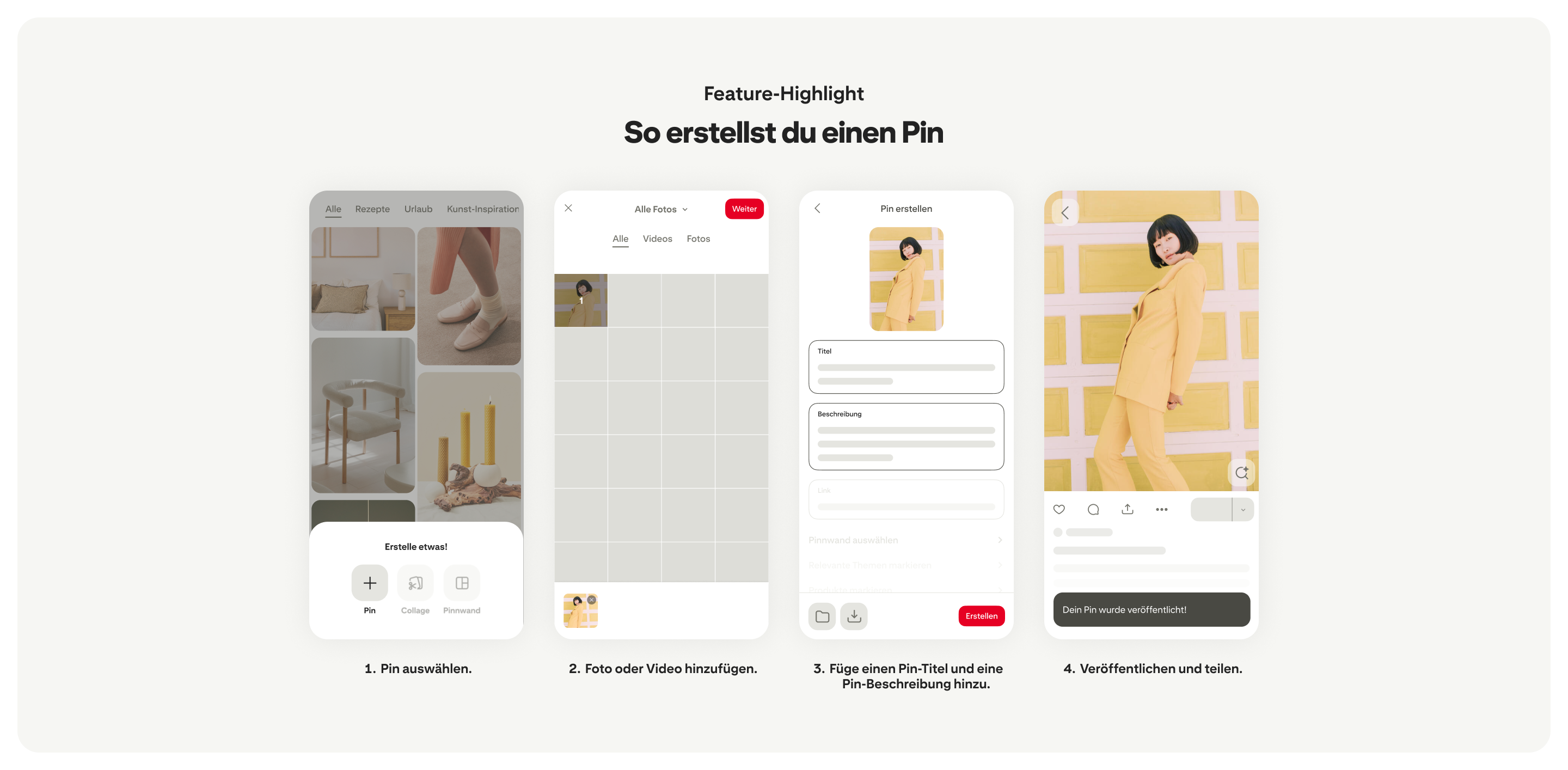 Instructions showing the steps to make a Pin on Pinterest