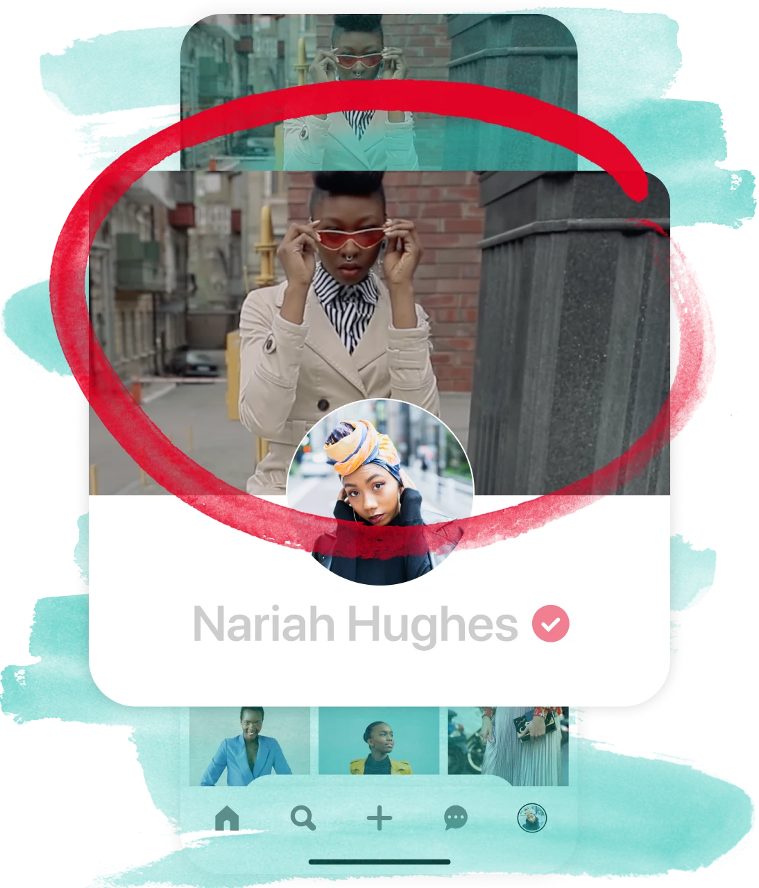 Primo piano del profilo di un account con l'immagine di copertina cerchiata in rosso