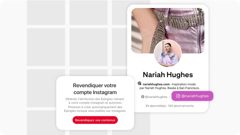 Demo screen of the Pinterest Instagram account claiming feature with the profile of Pinterest user Nariah Hughes