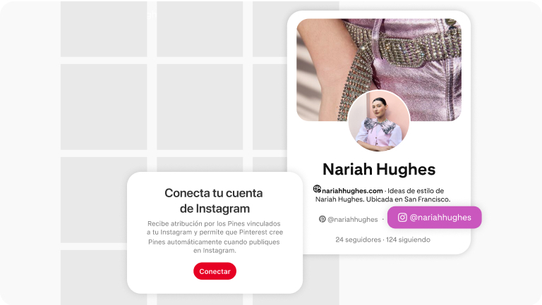 Demo screen of the Pinterest Instagram account claiming feature with the profile of Pinterest user Nariah Hughes