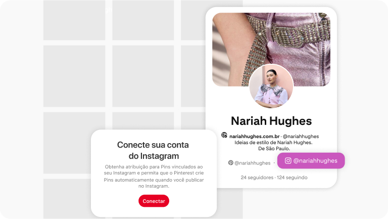 Demo screen of the Pinterest Instagram account claiming feature with the profile of Pinterest user Nariah Hughes