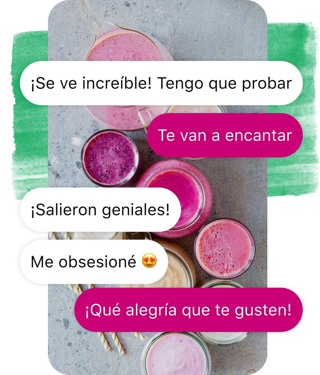 Burbujas de comentario y respuesta sobre el Pin de jugos en vasos