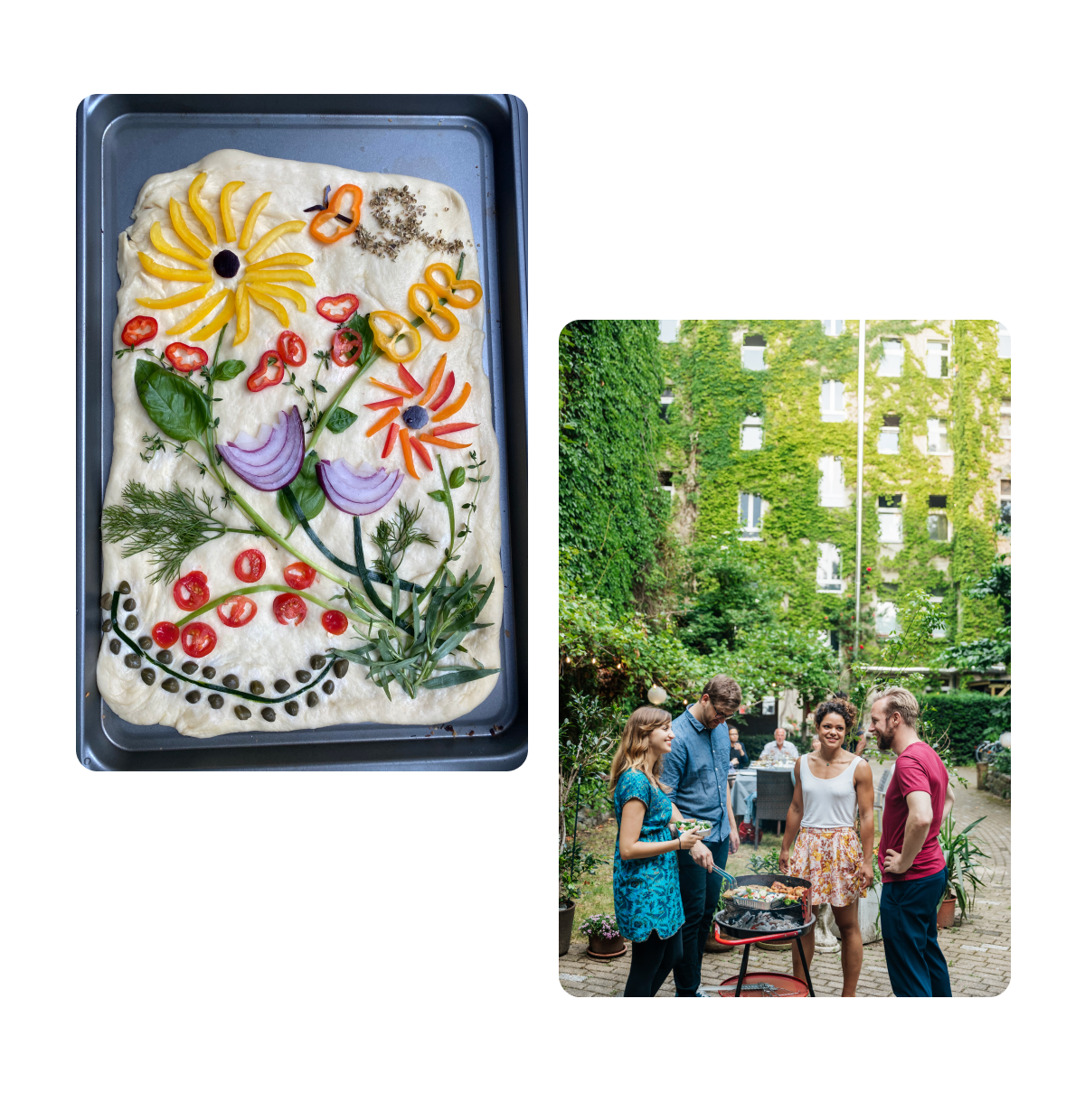 Zwei Pins, geblümtes Focaccia-Brot, Picknick mit Kindern