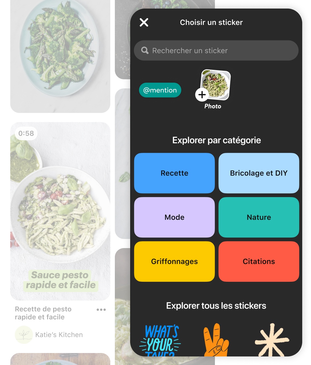 Phone screen showing Pinterest video editing sticker special features