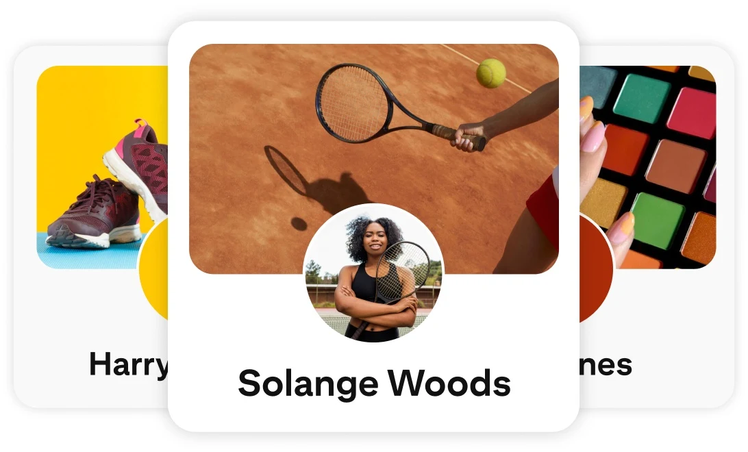 Three stacked Pinterest profiles with Solange Woods in front