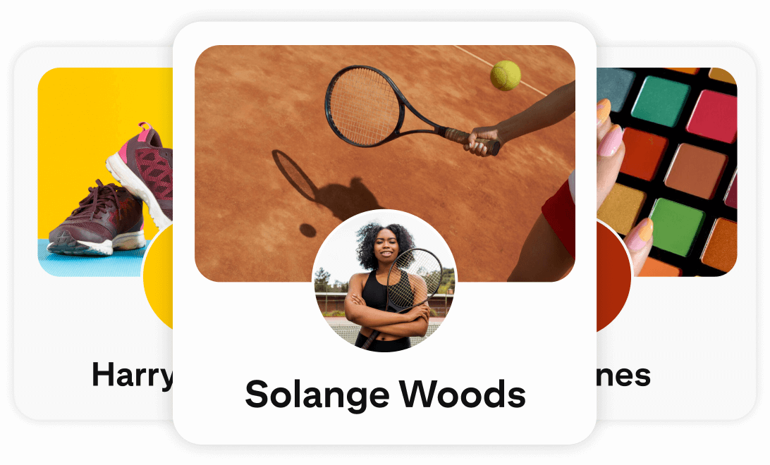 โปรไฟล์ Pinterest 3 รายการซ้อนกันโดยมี Solange Woods อยู่ด้านหน้าสุด