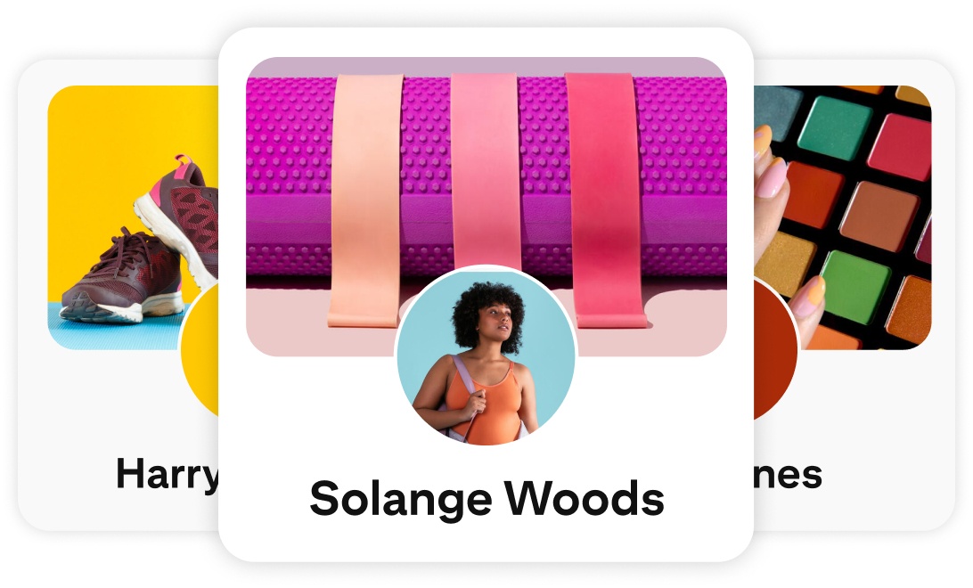 Three stacked Pinterest profiles with Solange Woods in front