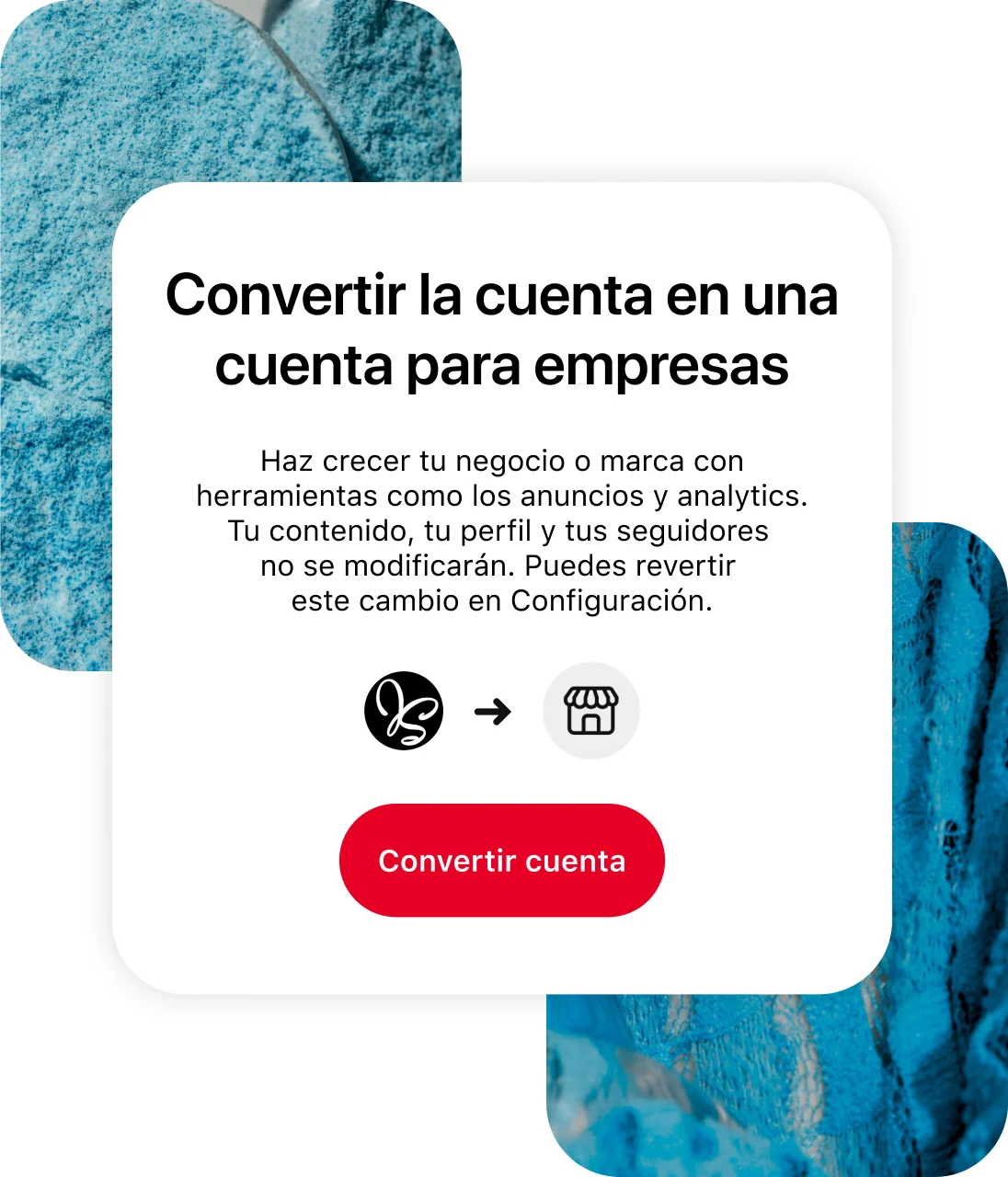 Pantalla de la app de Pinterest en la que se muestra cómo realizar la transición a una cuenta para empresa