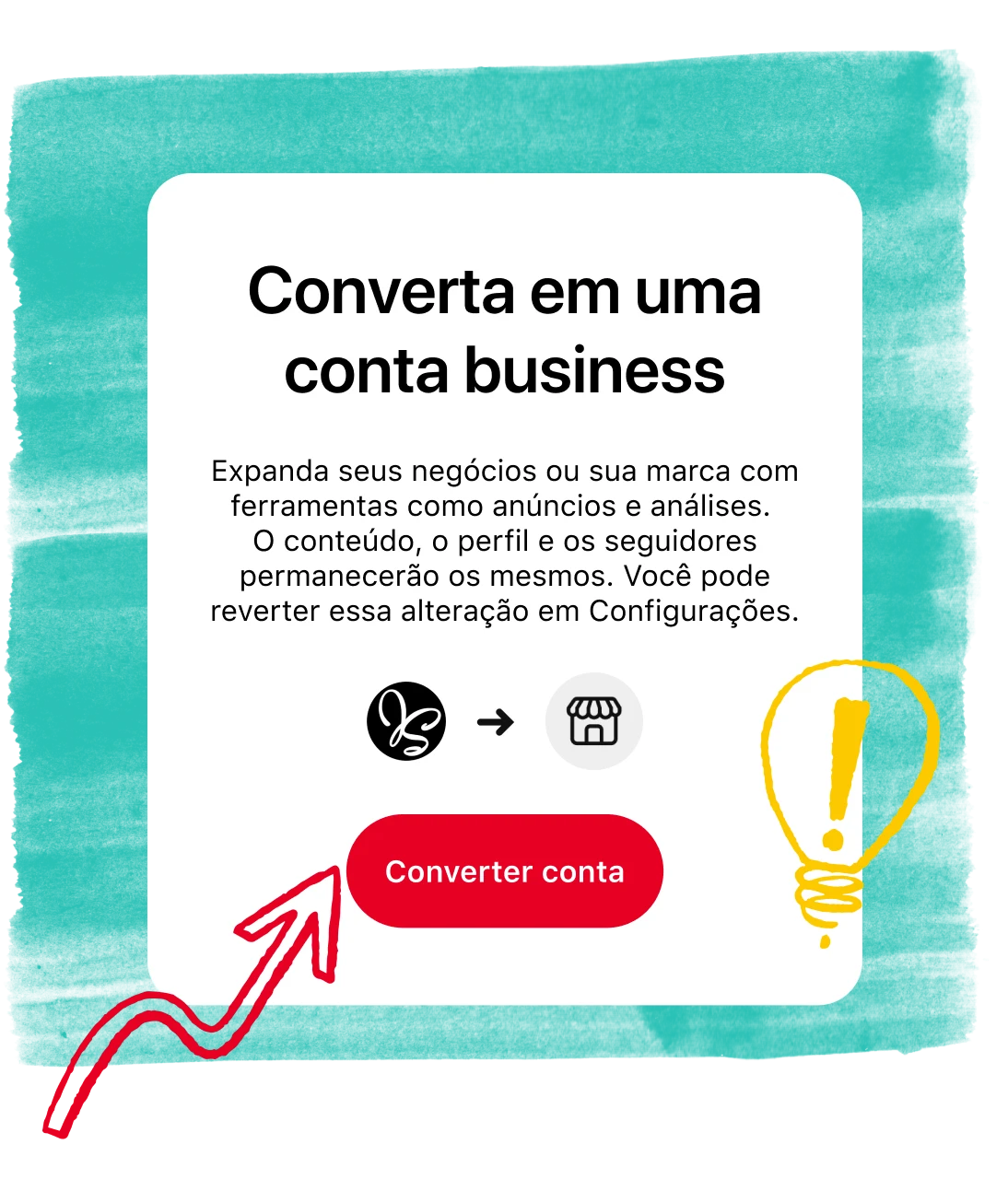 Tela do aplicativo do Pinterest mostra como converter para uma conta business