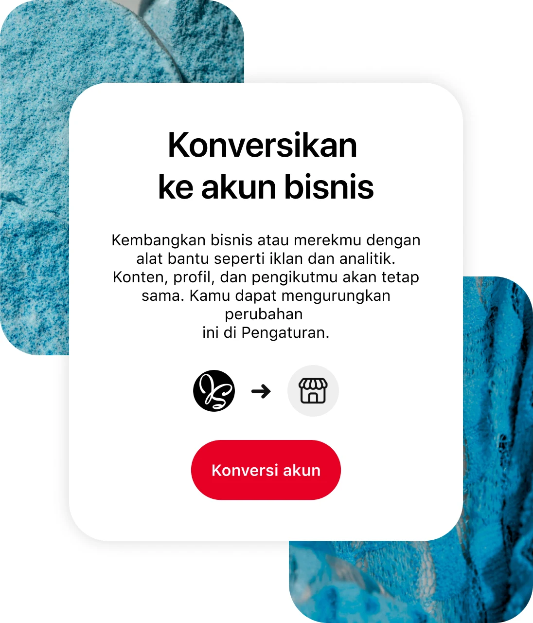 Layar aplikasi Pinterest menampilkan cara mengonversi ke akun bisnis