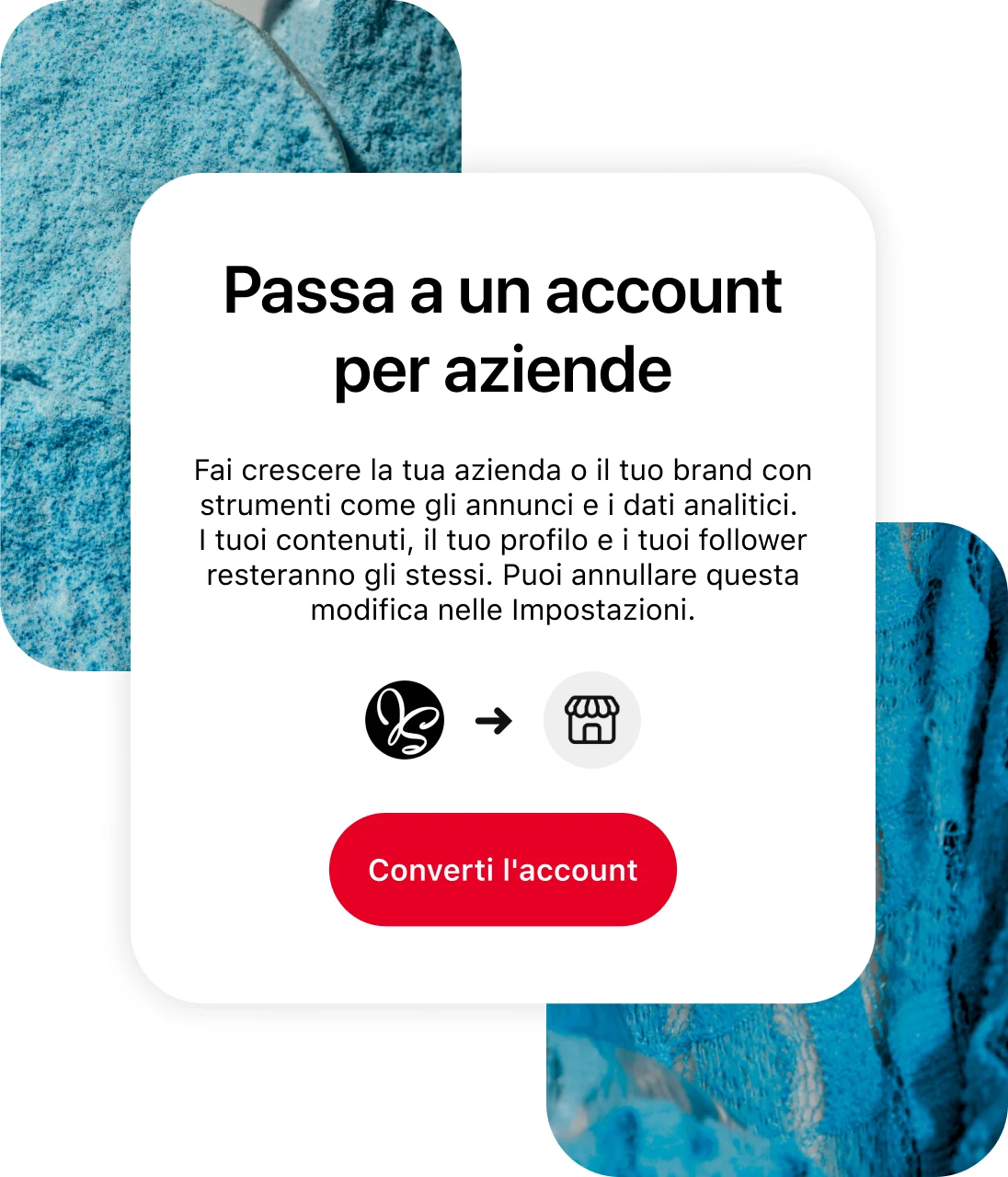Schermata dell'app di Pinterest che mostra come passare a un account business