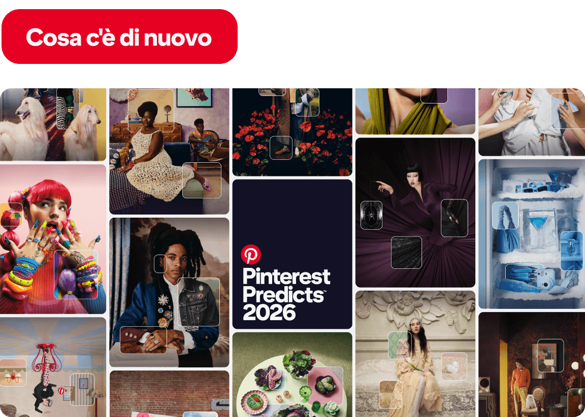 “Pinterest Predicts 2026” preview of trends showing eclectic fashion, food and decor images