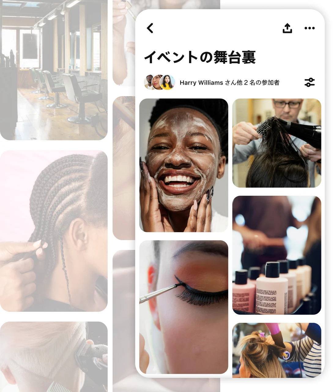 Pin grid of hair, skincare and makeup being done