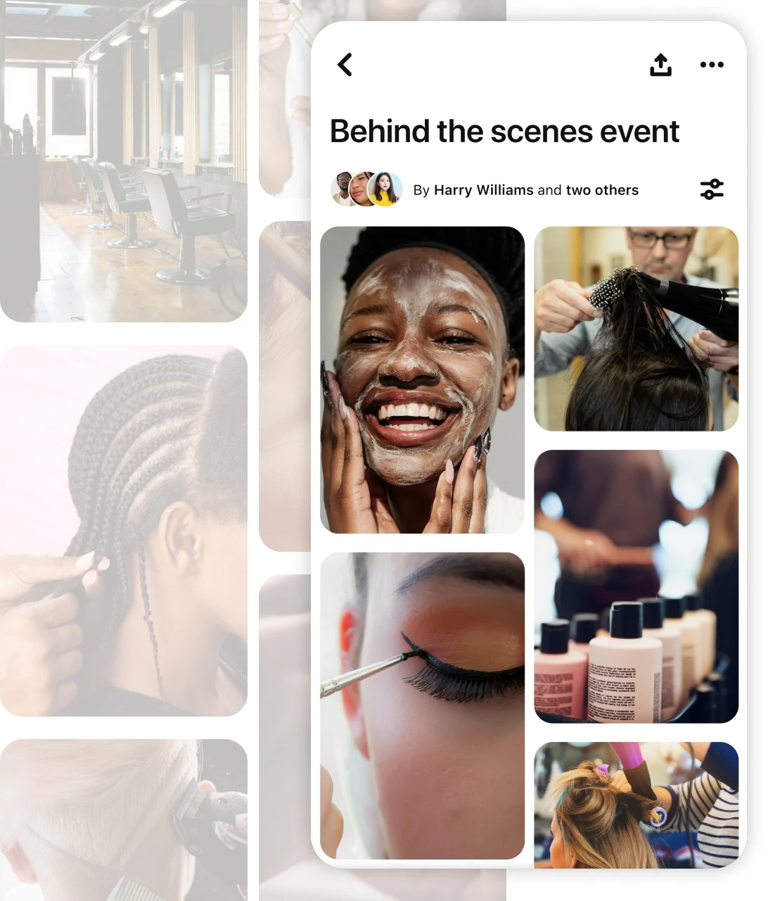 Pin grid of hair, skincare and makeup being done