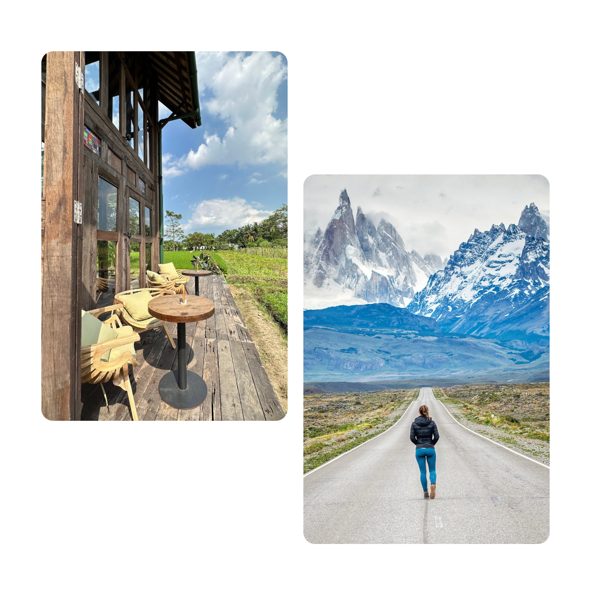 Two pins, outdoor porch at remote location, walking open road