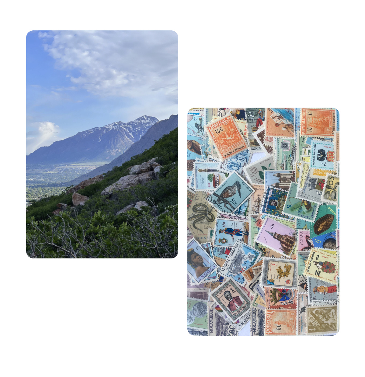 Dois Pins, vista montanhosa, coleção de selos