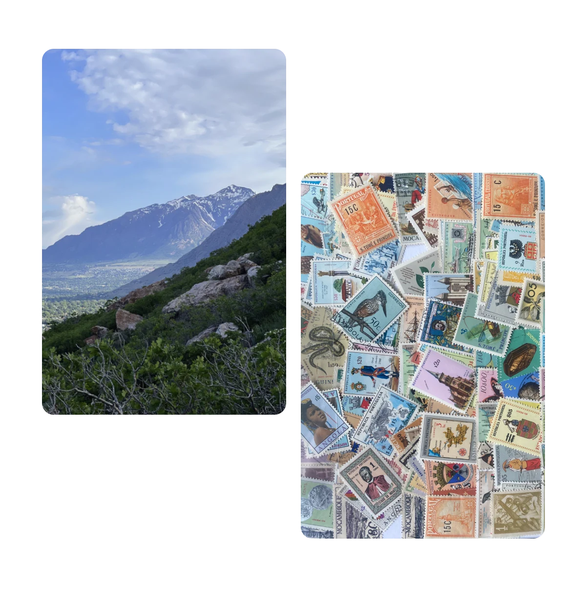 Dois Pins, vista montanhosa, coleção de selos