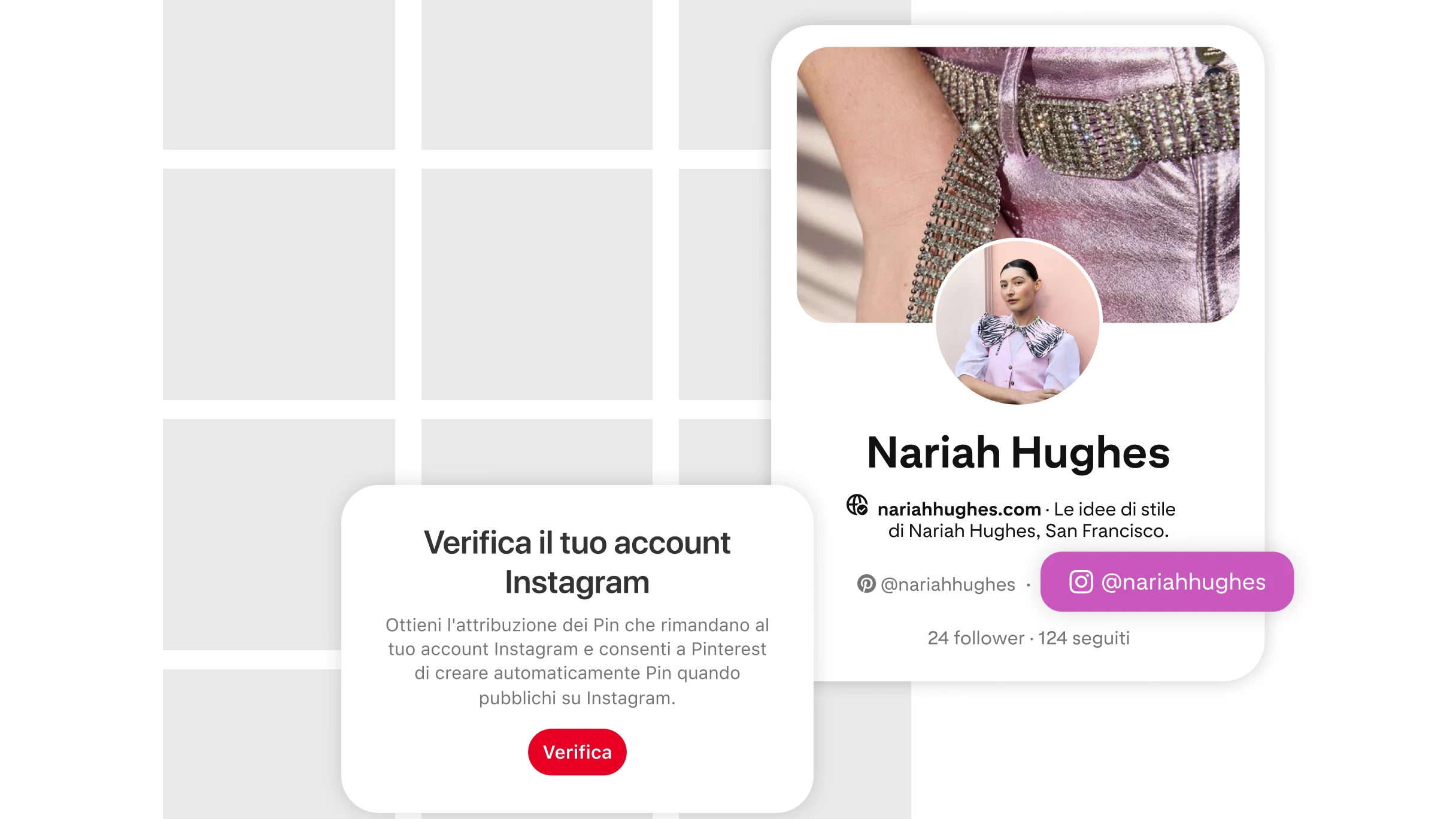 Pinterest profile page showing claimed Instagram account